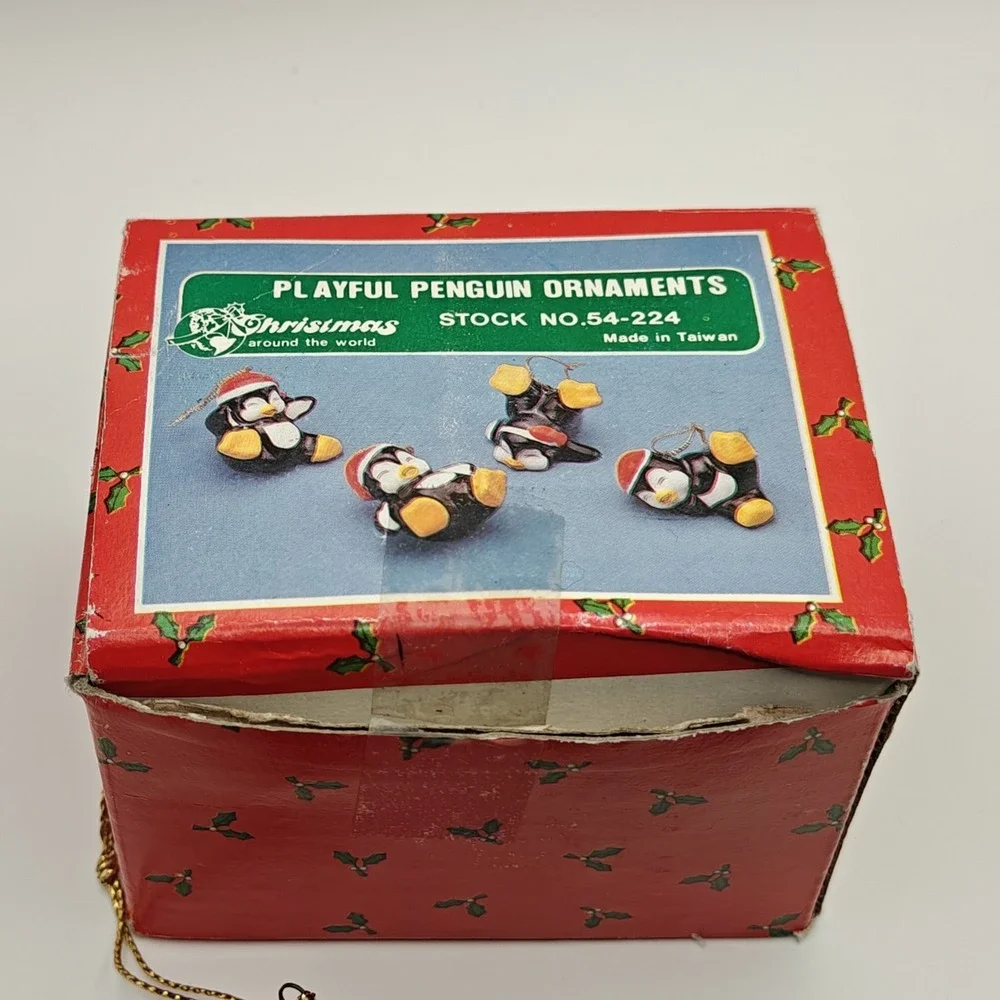 Christmas Around the World Playful Penguin 4pc Ceramic Hanging Ornaments 54-224
